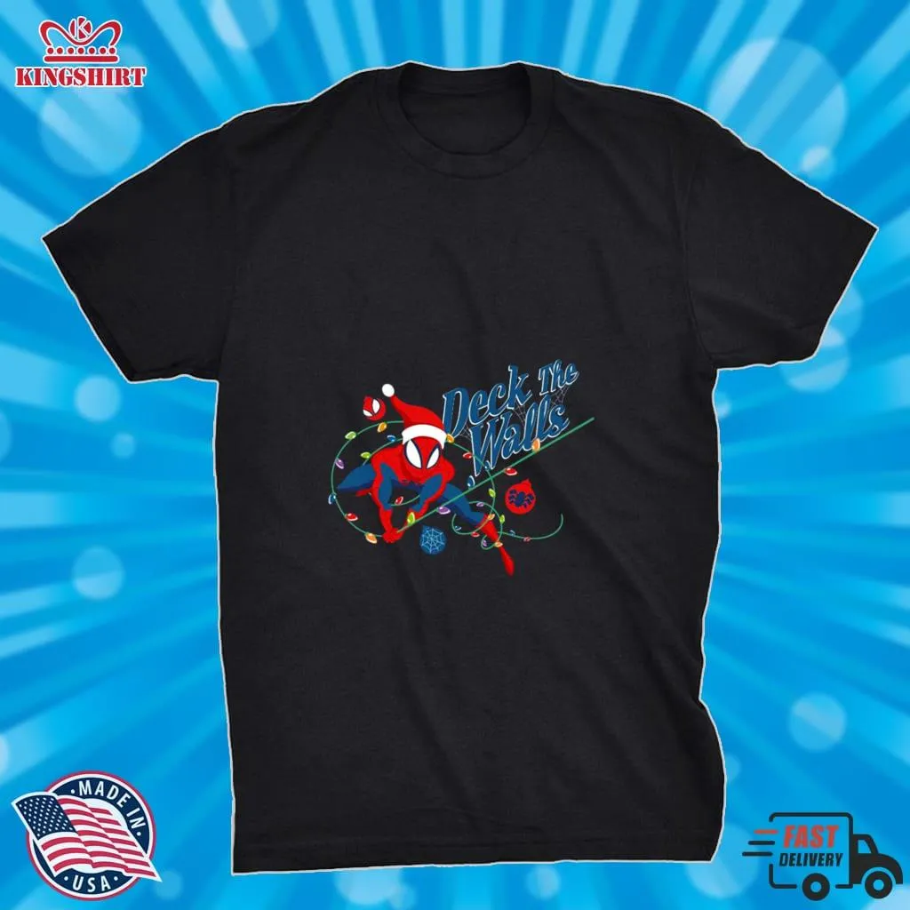 Top Marvel Spider Man Deck The Walls Holiday Xmas T Shirt Plus Size