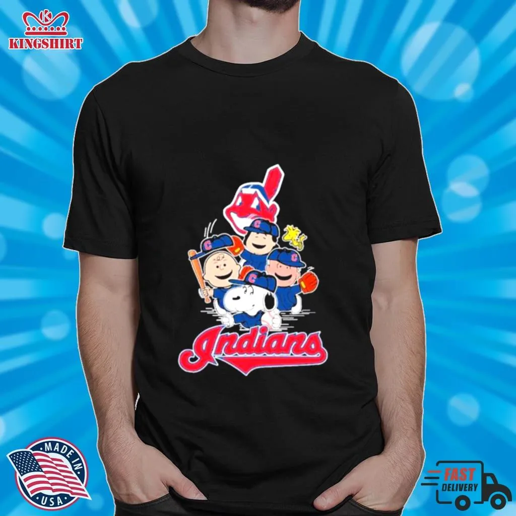 Love Shirt MLB Cleveland Indians Snoopy Charlie Brown Woodstock The Peanuts Movie Baseball Shirt Size up S to 4XL
