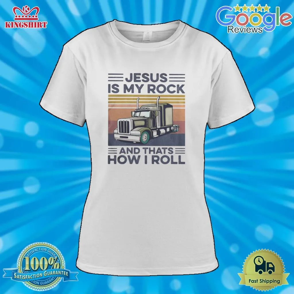 Top Trucker Jesus Is My Rock And Thats How I Roll Vintage Retro Shirt Men T-Shirt