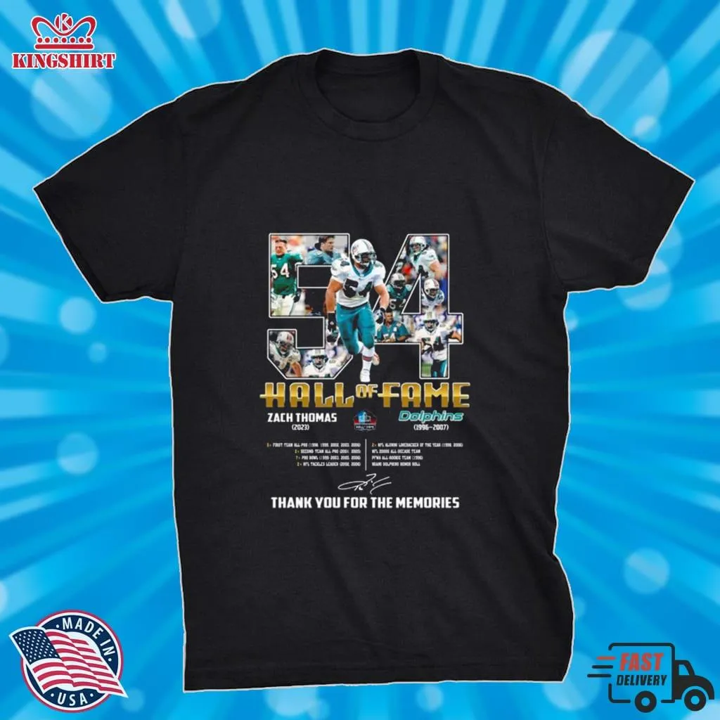 Vintage Miami Dolphins Hall Of Fame 54 Zach Thomas 2023 Signature Thank You Shirt Size up S to 4XL