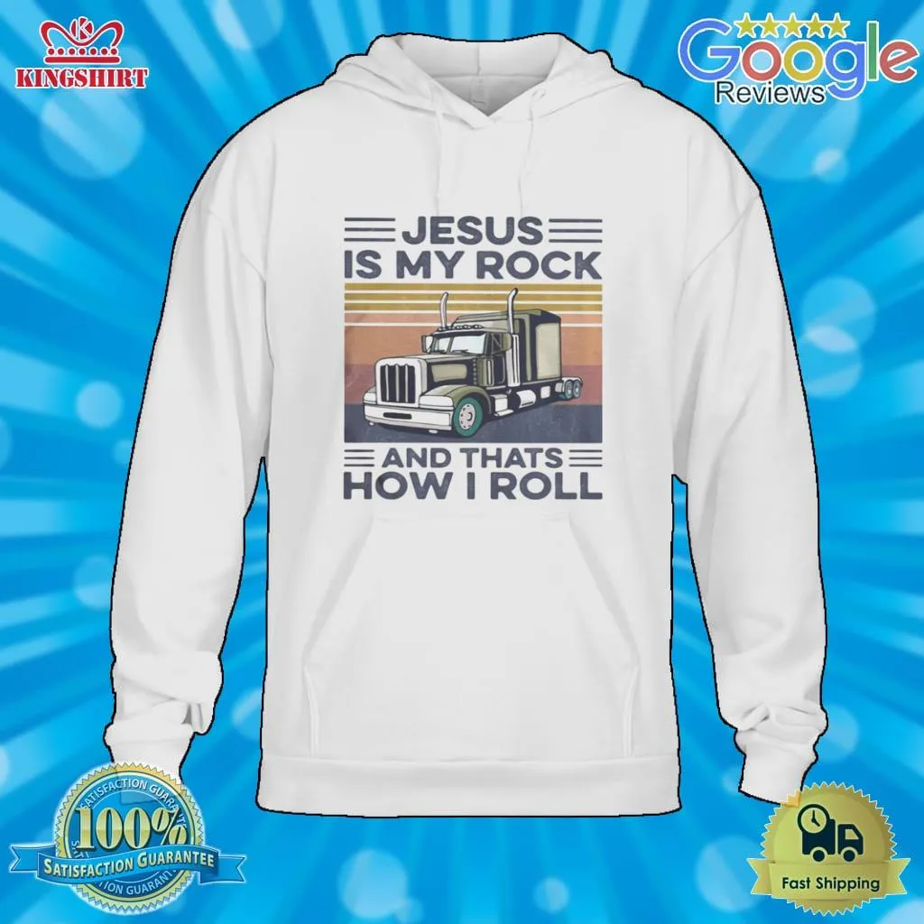 Top Trucker Jesus Is My Rock And Thats How I Roll Vintage Retro Shirt Men T-Shirt