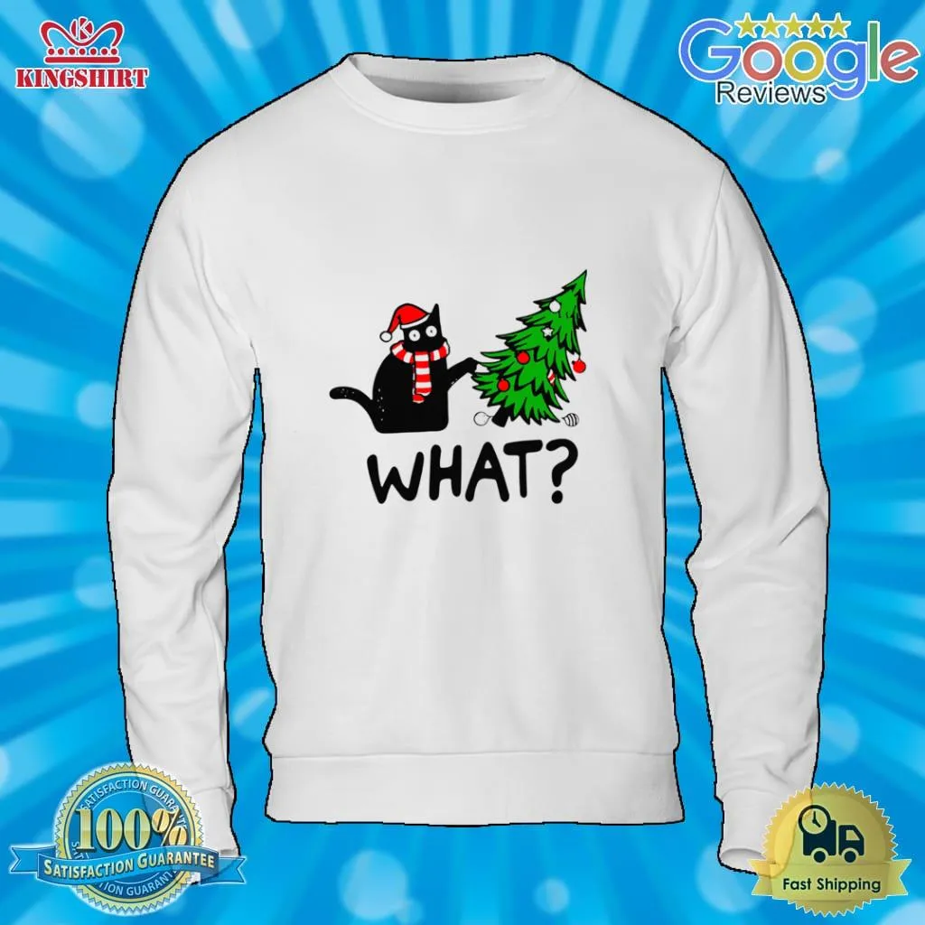 Oh Black Cat What Merry Christmas Tree Shirt Long Sleeve