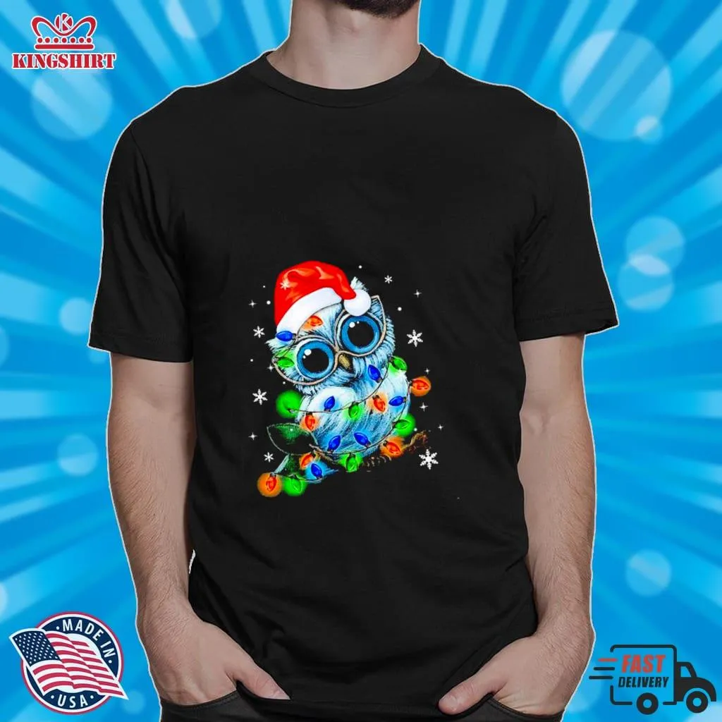 Funny Santa Owl Light Christmas Shirt Unisex Tshirt