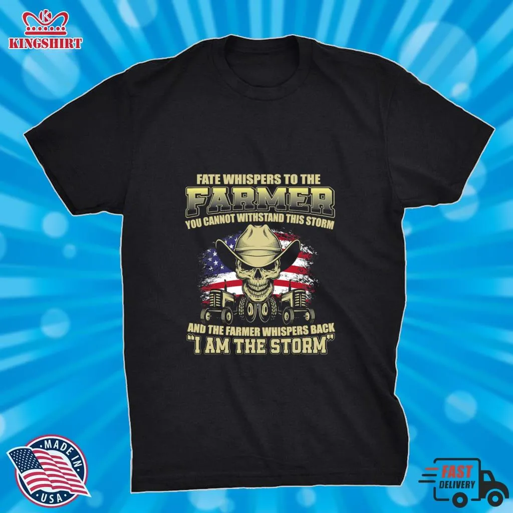 Vintage Fate Whispers To The Farmer I Am The Storm American Flag Tractor Skull Shirt Youth T-Shirt