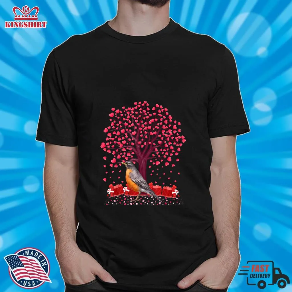 Love Heart Tree American Robin Bird ValentineS Day T Shirt Fitted T-shirt