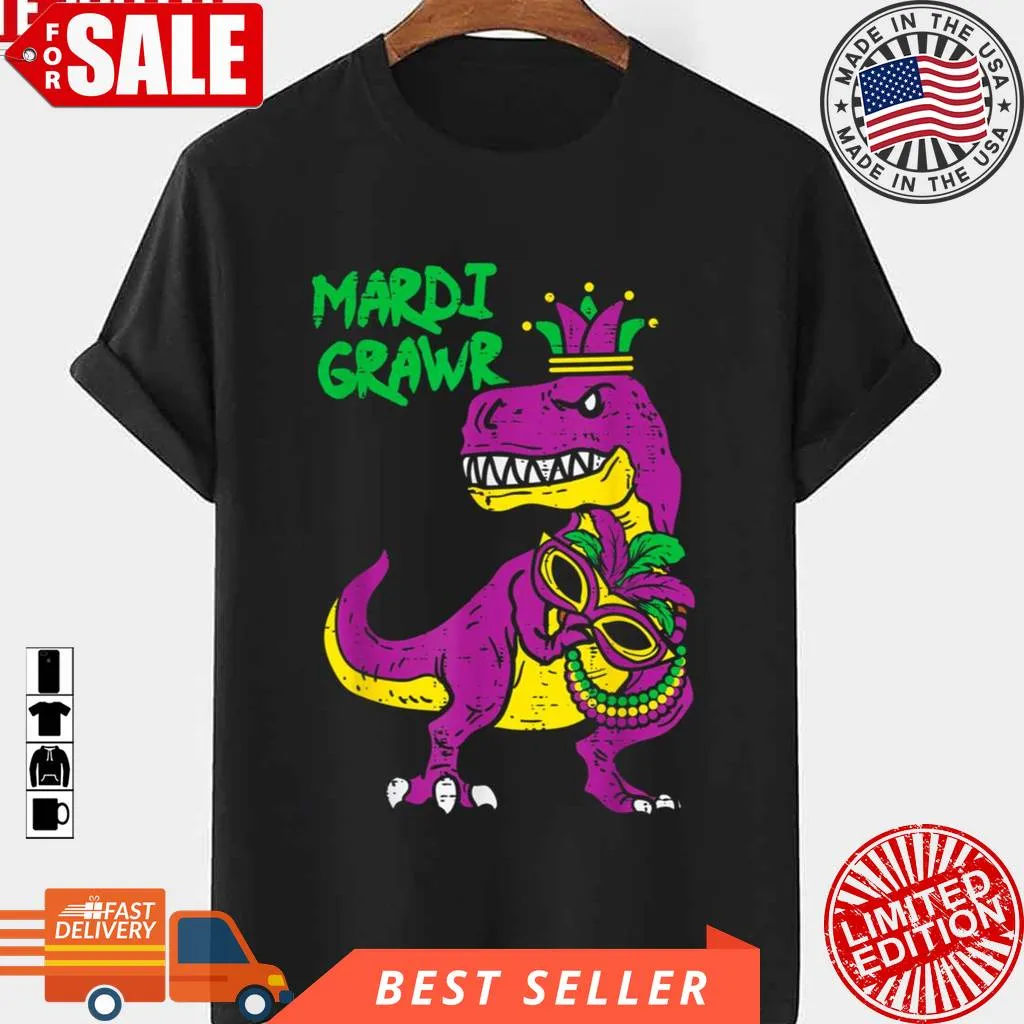 Funny Mardi Gras T Rex Dinosaur Bead Mardi Grawr Unisex T Shirt Ecofriendly T-shirt