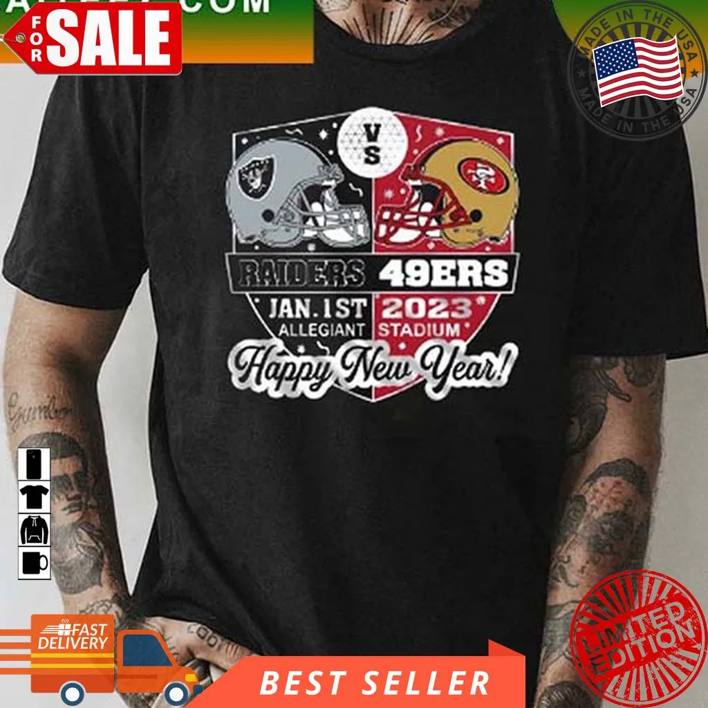 The cool Official Las Vegas Raiders Vs San Francisco 49Ers Jan 1St 2023 Allegiant Stadium Happy New Year T Shirt Unisex Tshirt