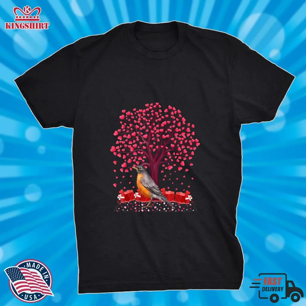 Love Heart Tree American Robin Bird ValentineS Day T Shirt Fitted T-shirt