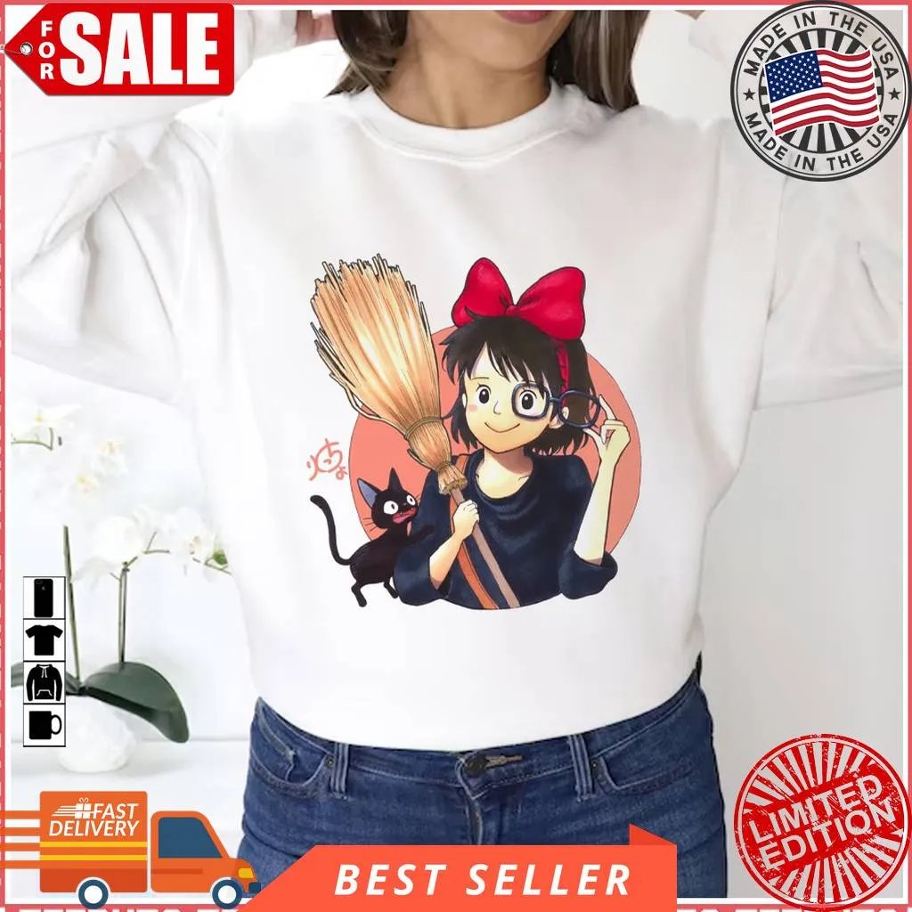 The Broom And Black Cat Kiki's Delivery Service Anime Unisex Sweatshirt Comfortable T-shirt