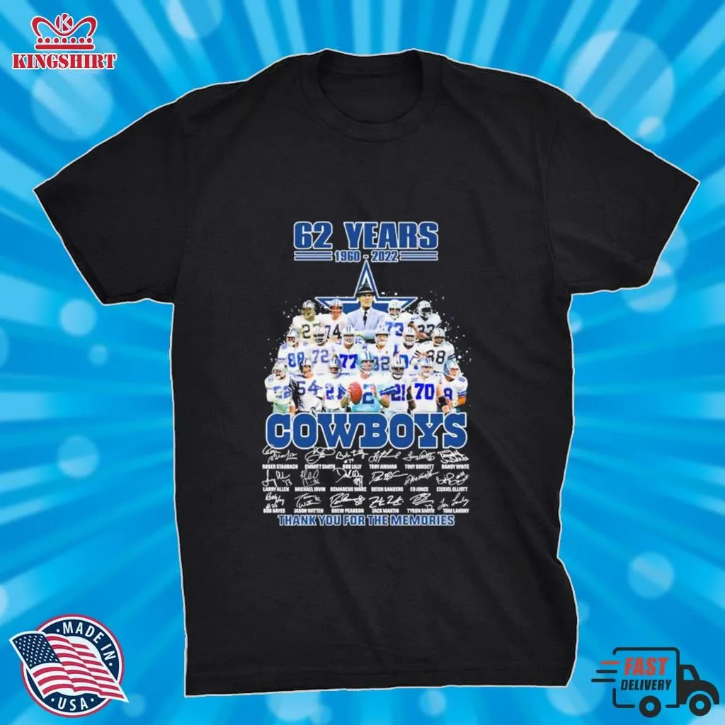 62 Year 1960 2022 Dallas Cowboys Thank You For The Memories Signatures Shirt fitted t-shirt