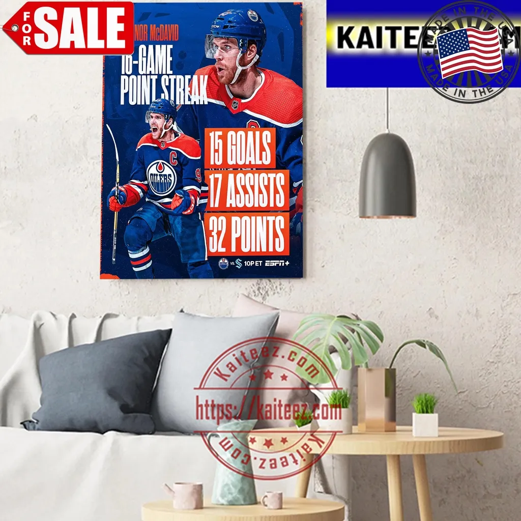 Funny Connor Mcdavid 16 Game Point Streak With Edmonton Oilers In Nhl Art Decor Poster Plus Size