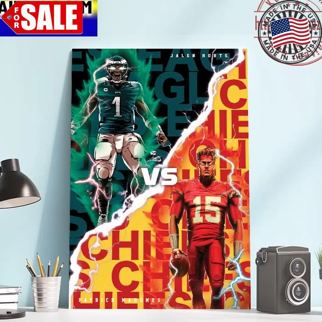 Jalen Hurts Vs Patrick Mahomes In Nfl Super Bowl Lvii 2023 Art Decor Poster
