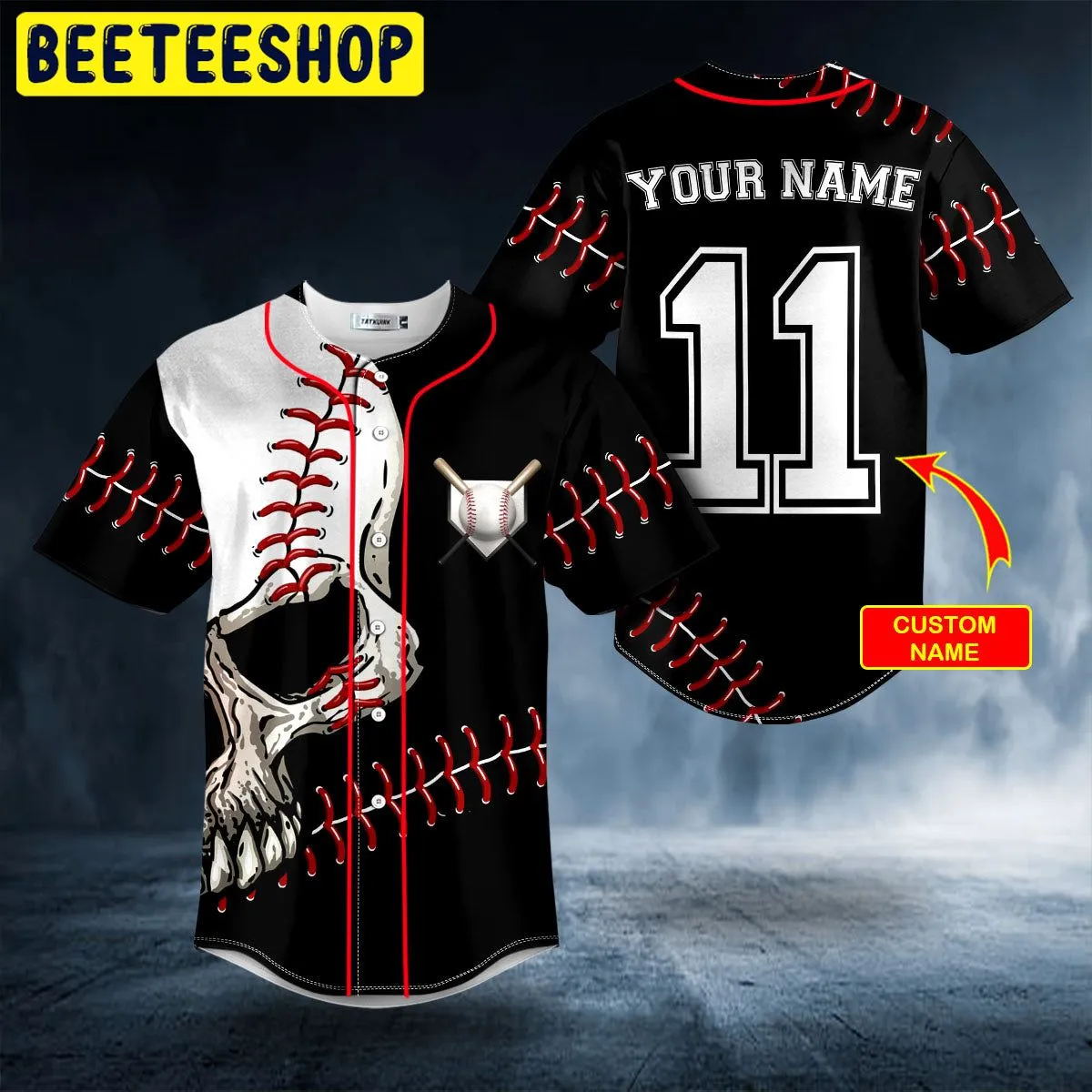 11 Walk Off Ball N Skull Custom Trending Baseball Jersey