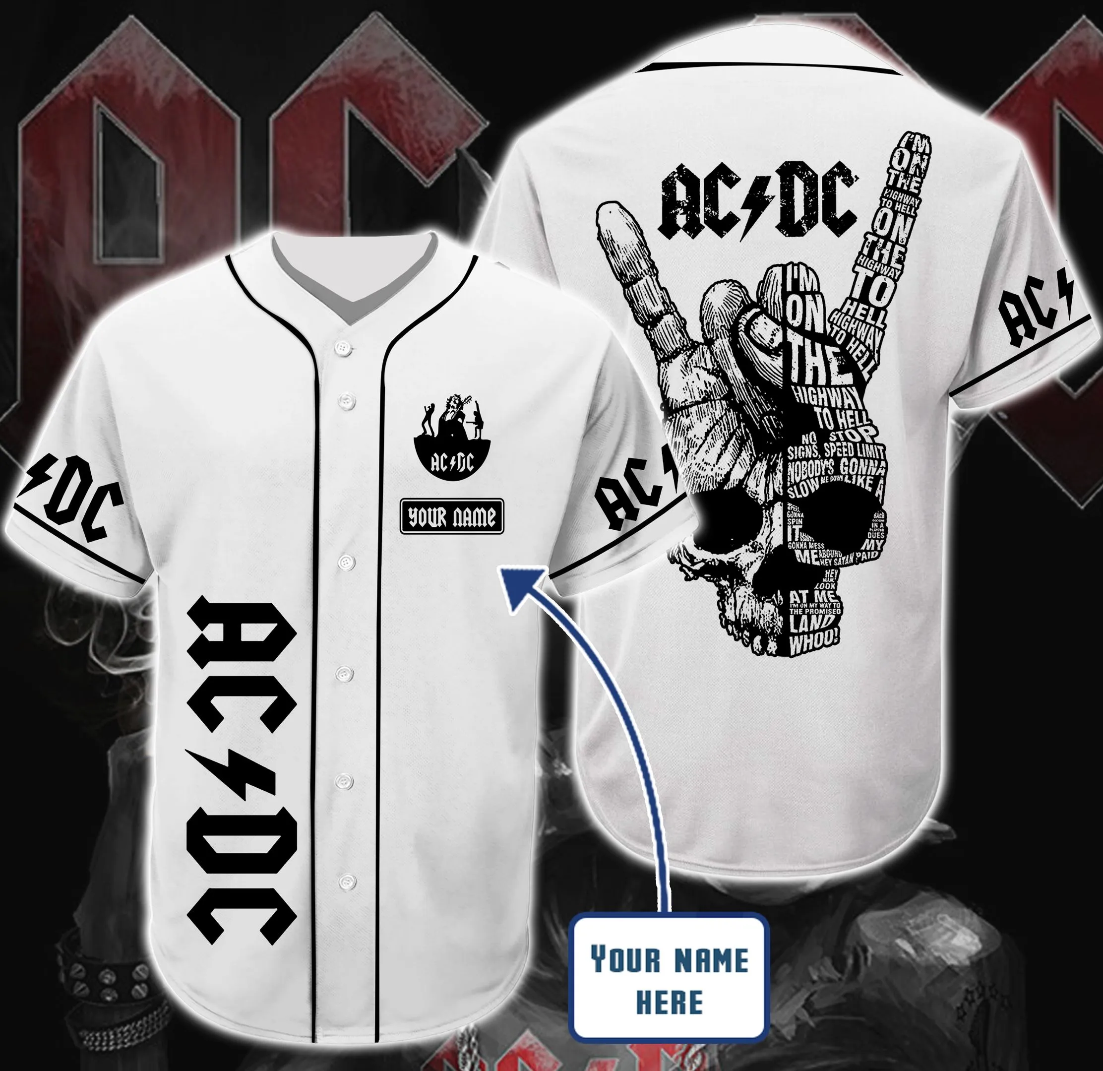 Ac Dc White And Black Personalized Custom Name Baseball Tee Jersey Shirt Unisex Men Women Dad