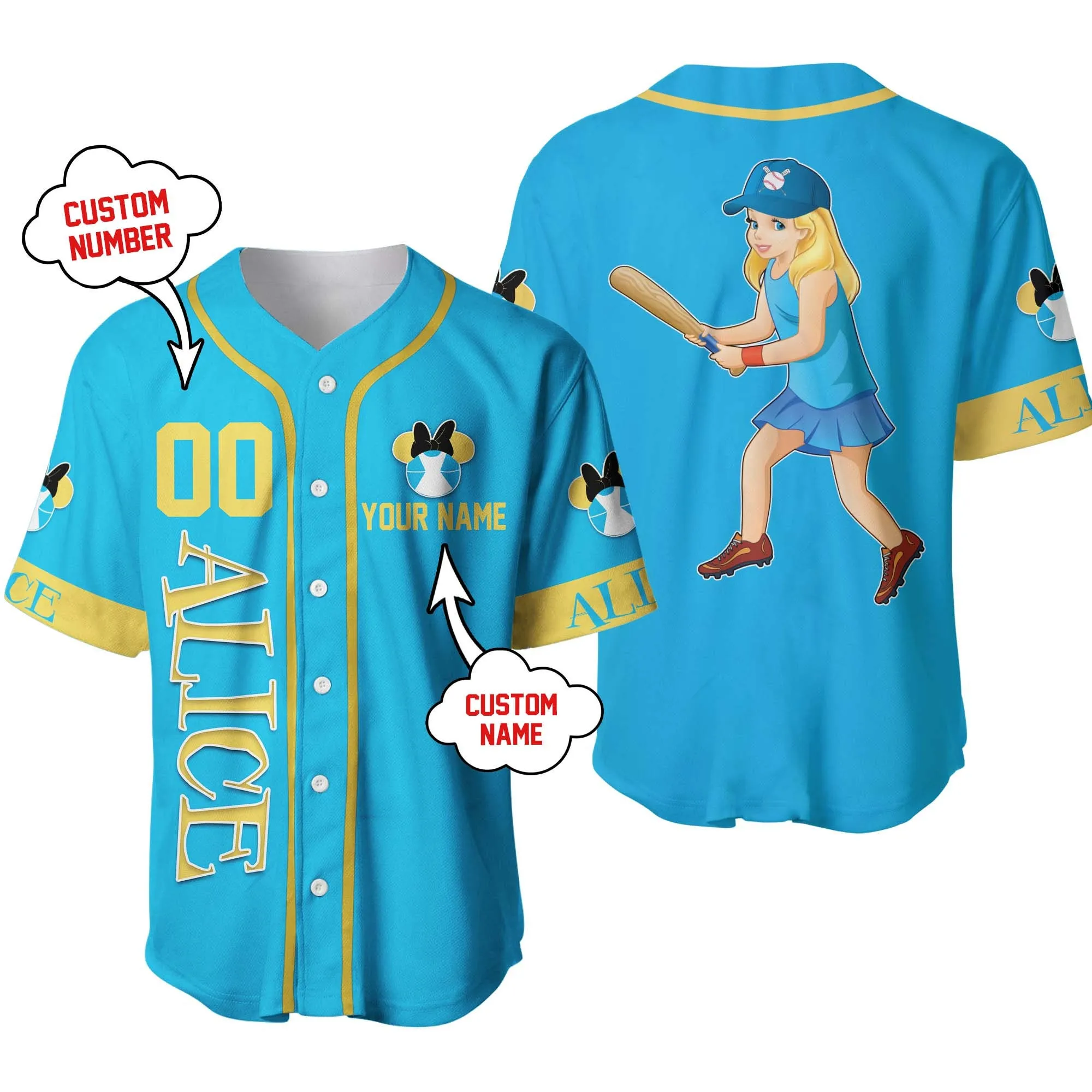 Alice In Wonderland Disney Personalized Unisex Cartoon Custom Baseball Jersey Disney Mom Shirt,Dad
