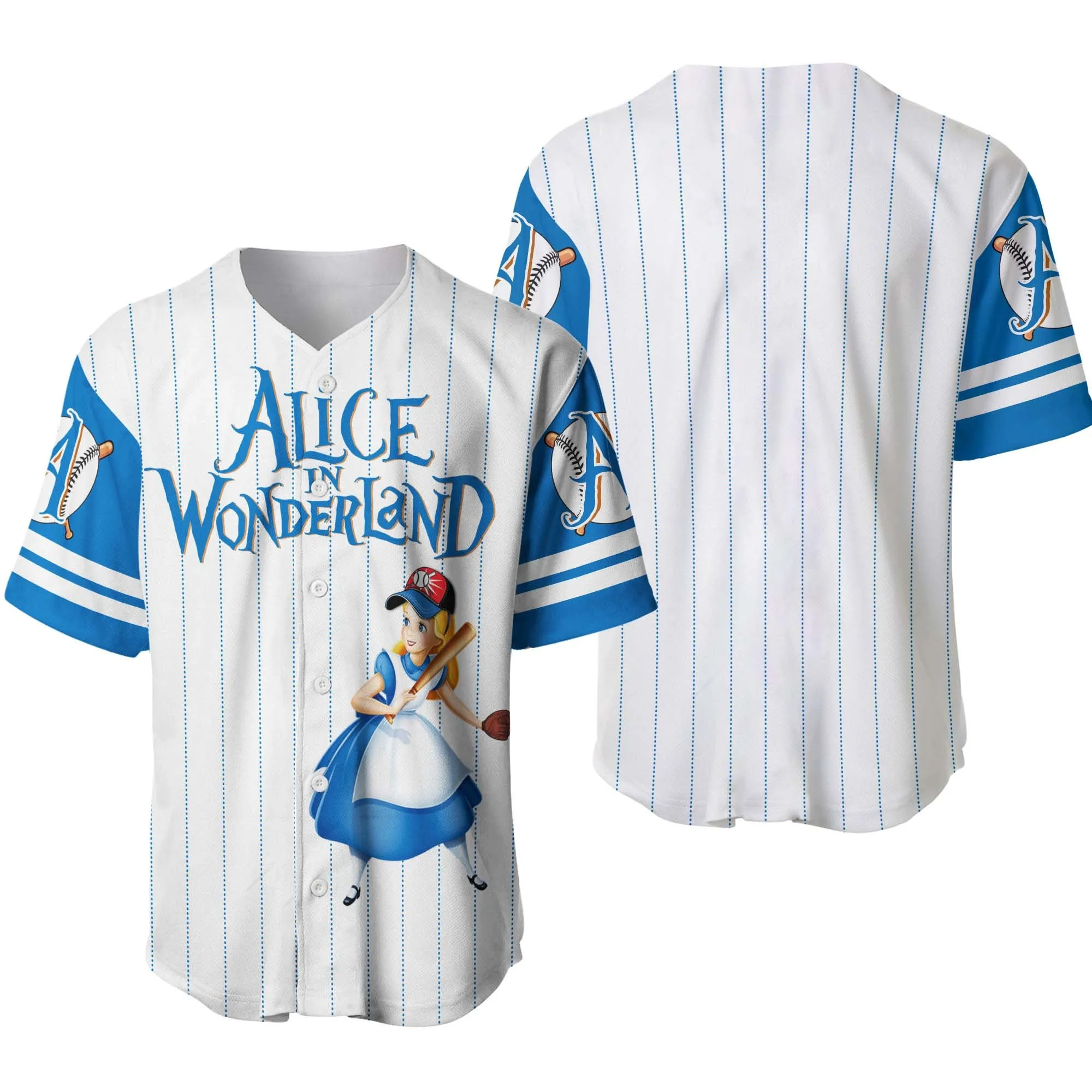 Alice Wonderland White Blue Disney Cartoon Design Custom Personalized Baseball Jersey Disney Mom Shirt,Baseball