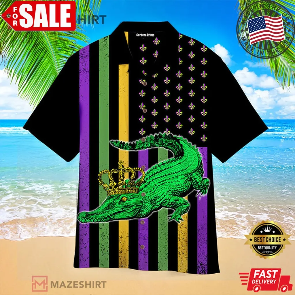 Alligator Mardi Gras Aloha Hawaiian Shirt Plus Size