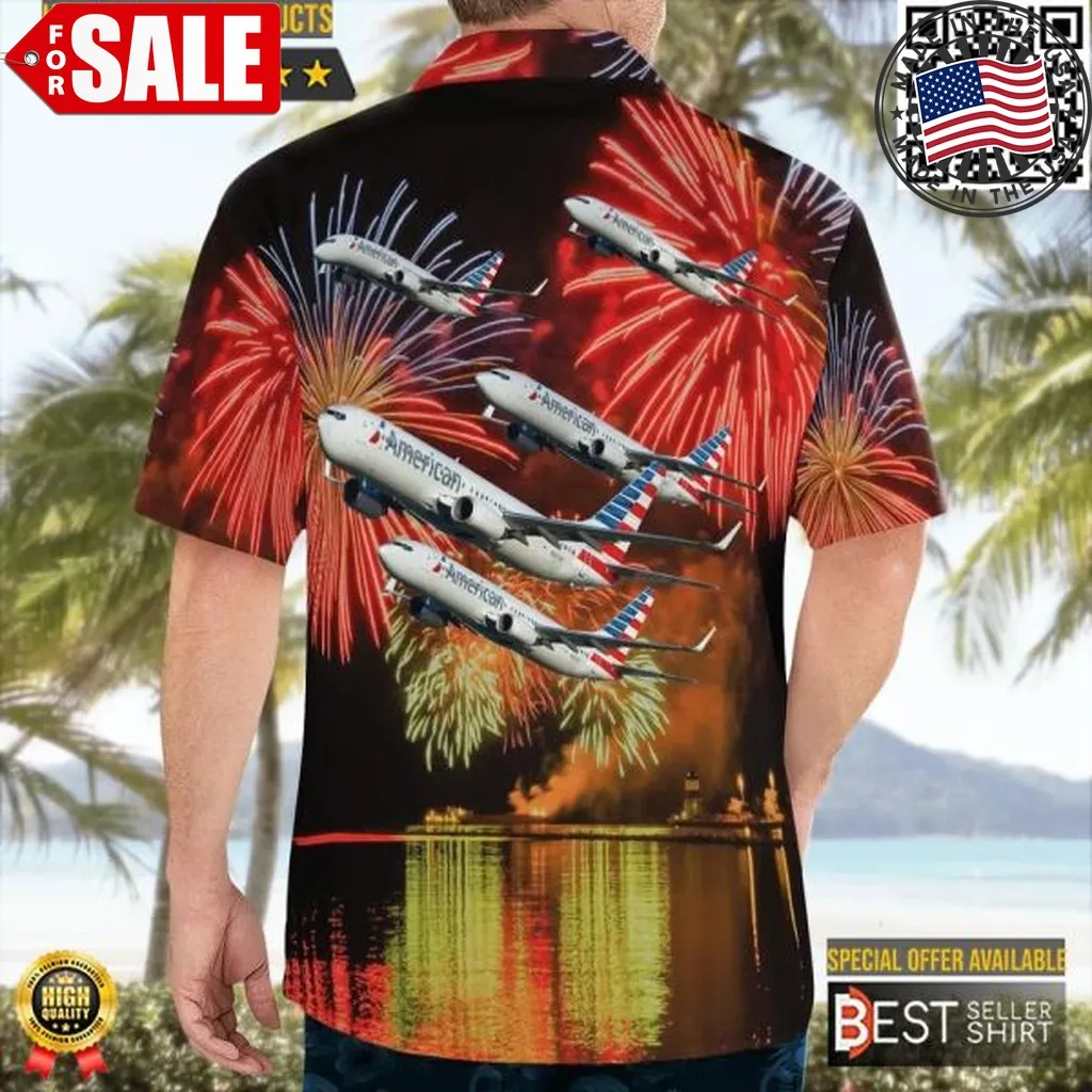 American Airlines Boeing 737 800 Fireworks Aircraft Hawaiian Shirt Outfit Size up S to 5XL