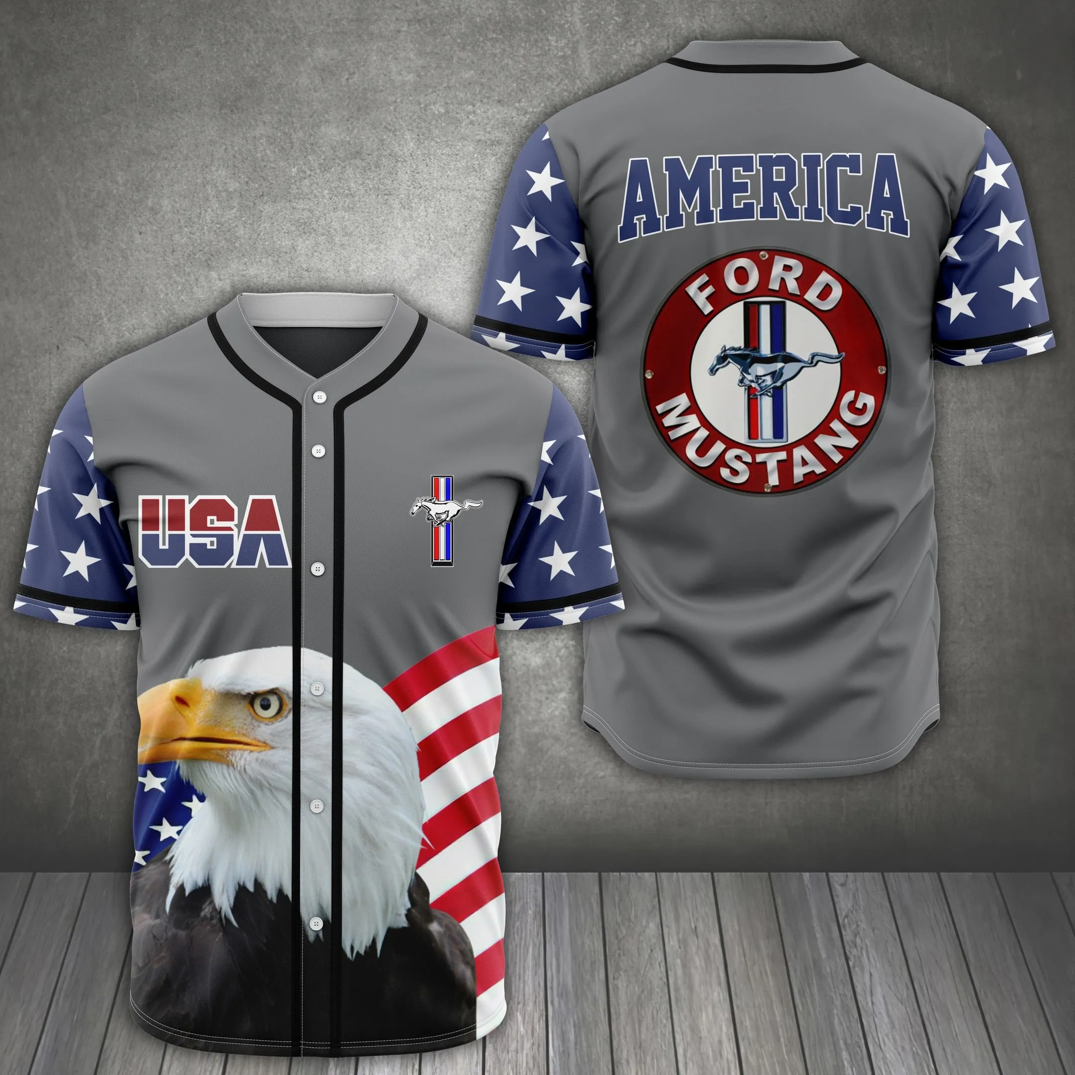 American Eagle Ford Mustang Baseball Jersey Shirt
