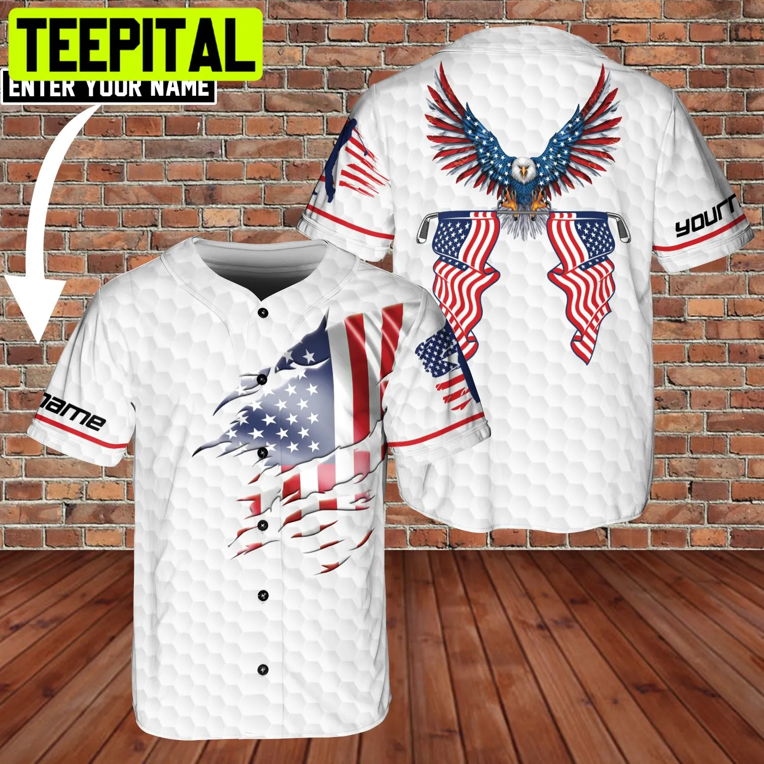 American Eagle Patriot Playing Golf United States Flag Custom Name Baseball Jersey 3 Trending