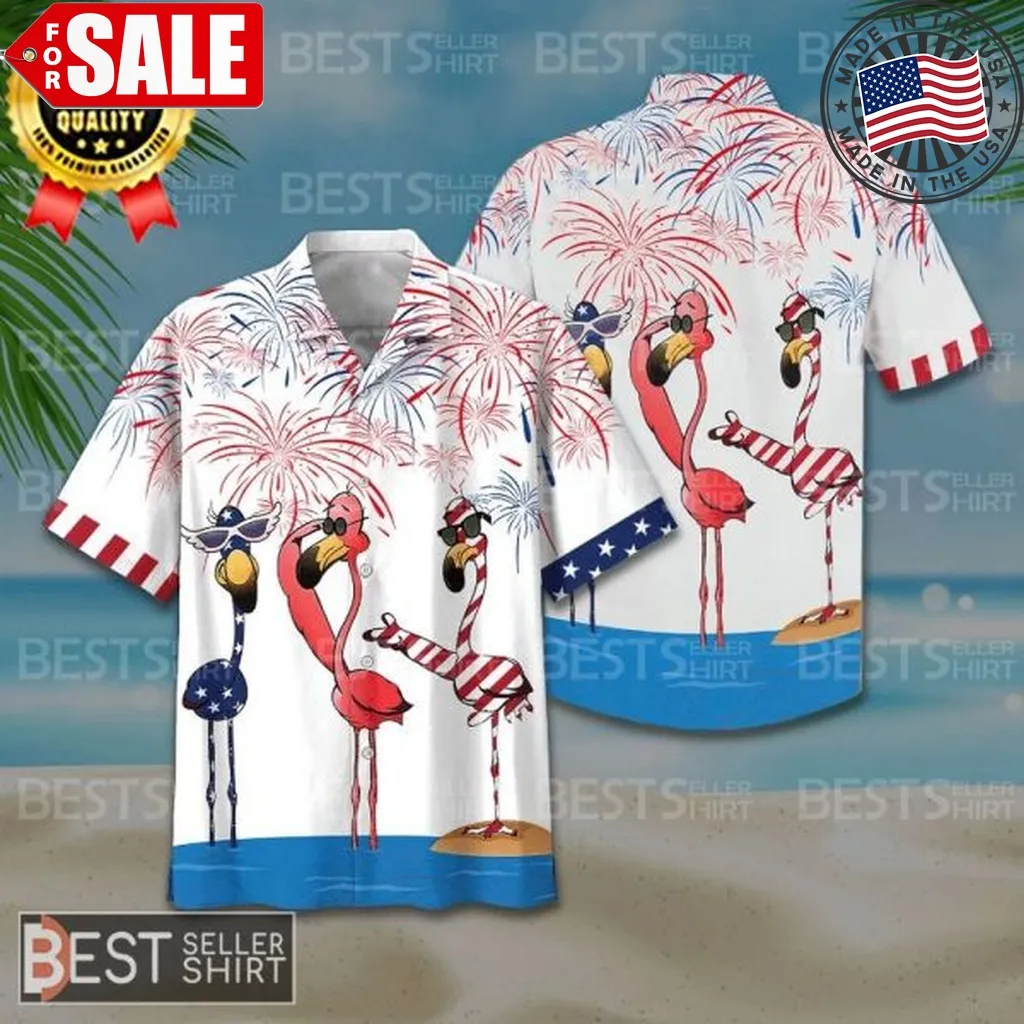 American Flag Flamingos Pink Flamingo Hawaiian Shirt Happy July Fourth Plus Size