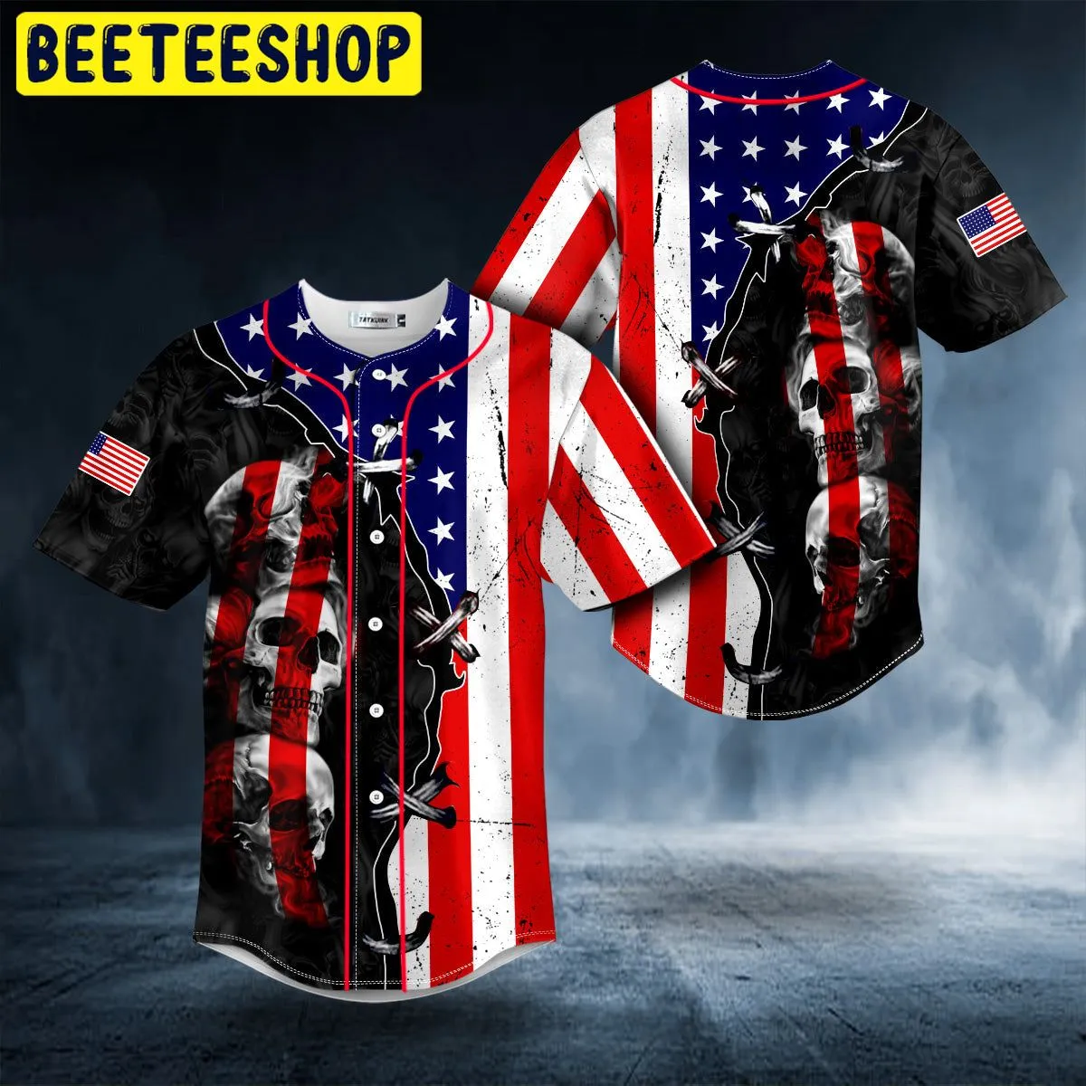 American Flag Skull Custom Trending Baseball Jersey