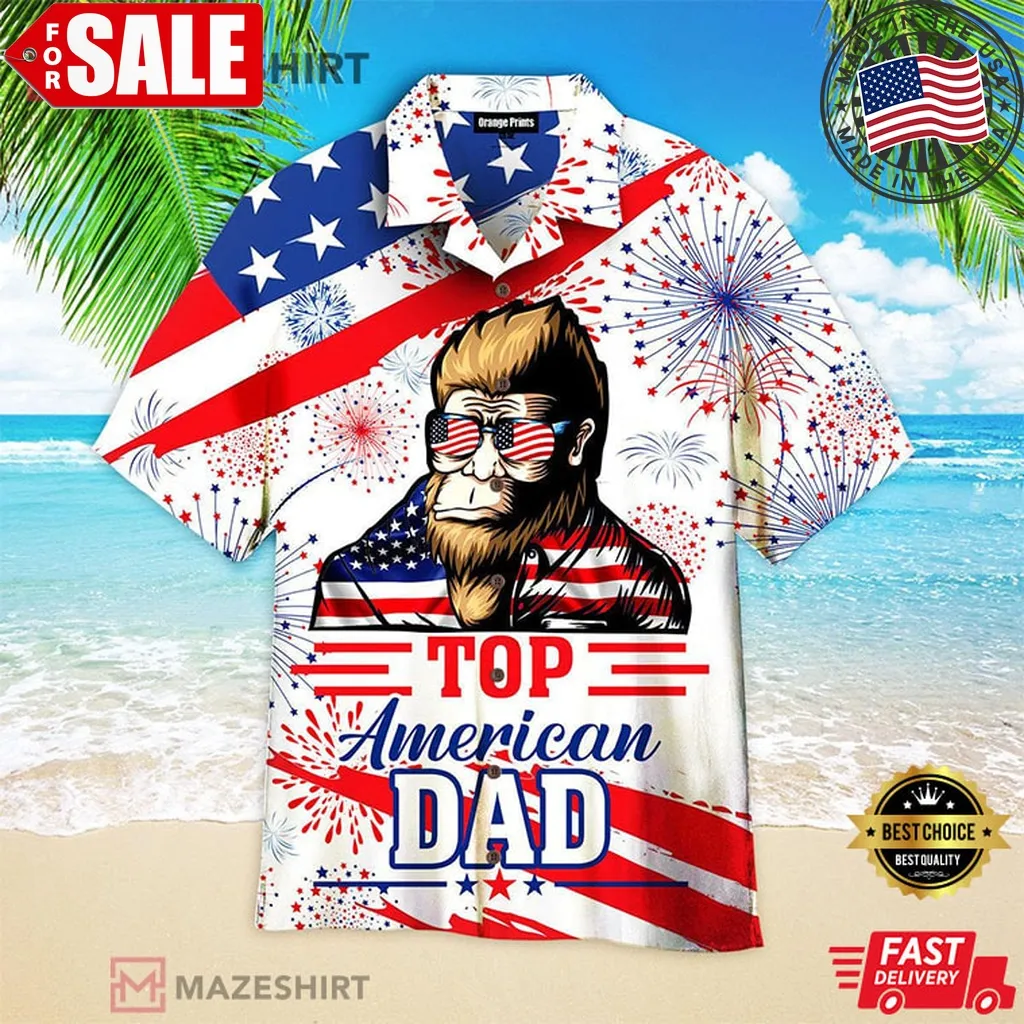American Top Dad Bigfoot 4Th Of July Aloha Hawaiian Shirt Size up S to 5XL