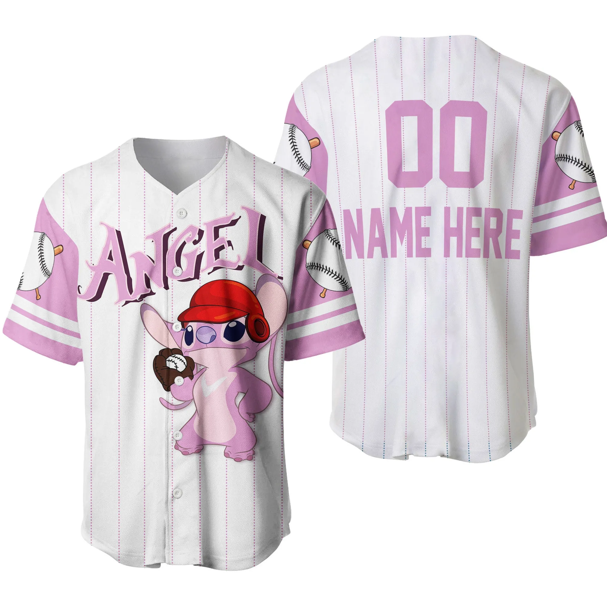 Angel Stitch Girlfriend White Pink Disney Cartoon Design Custom Personalized Baseball Jersey Disney Mom Shirt