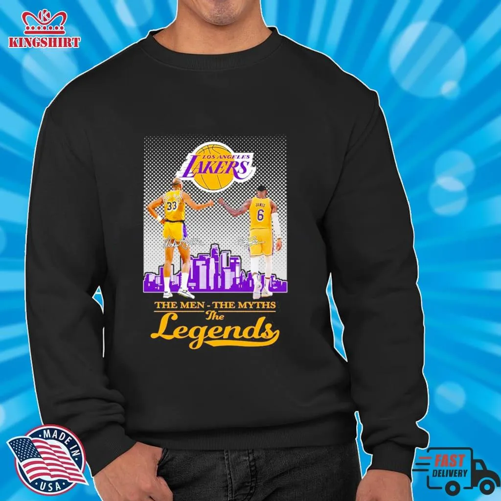 Los Angeles Lakers Abdul Jabbar And Lebron James The Men The Myth The Legends Signatures Shirt