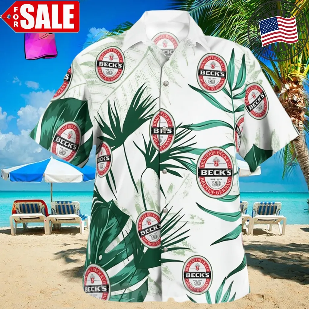 Beck S Brewery Logo All Over Print Hawaiian Shirt   White Size up S to 5XL
