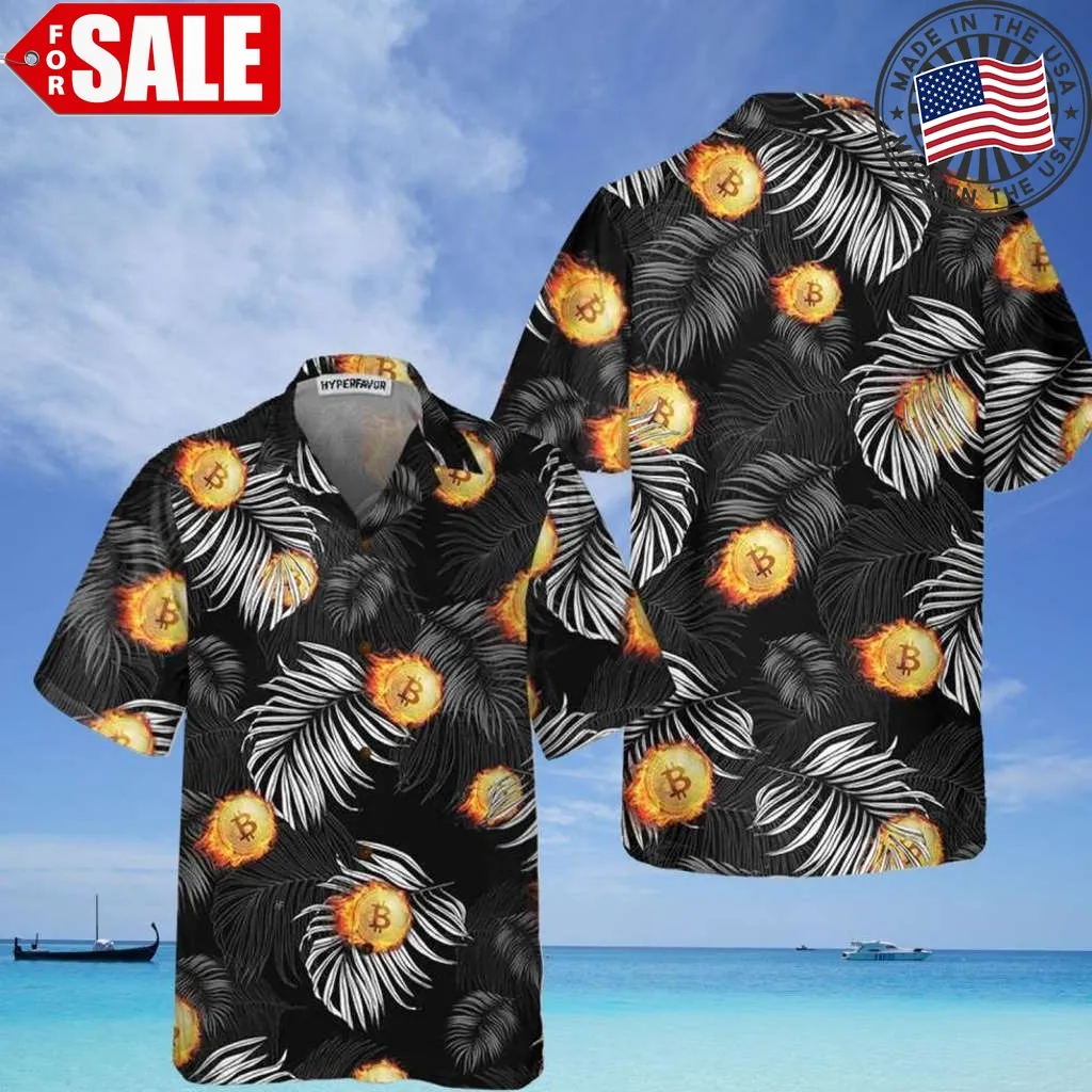 Bitcoin Flame And Tropical Pattern Hawaiian Shirt Unisex