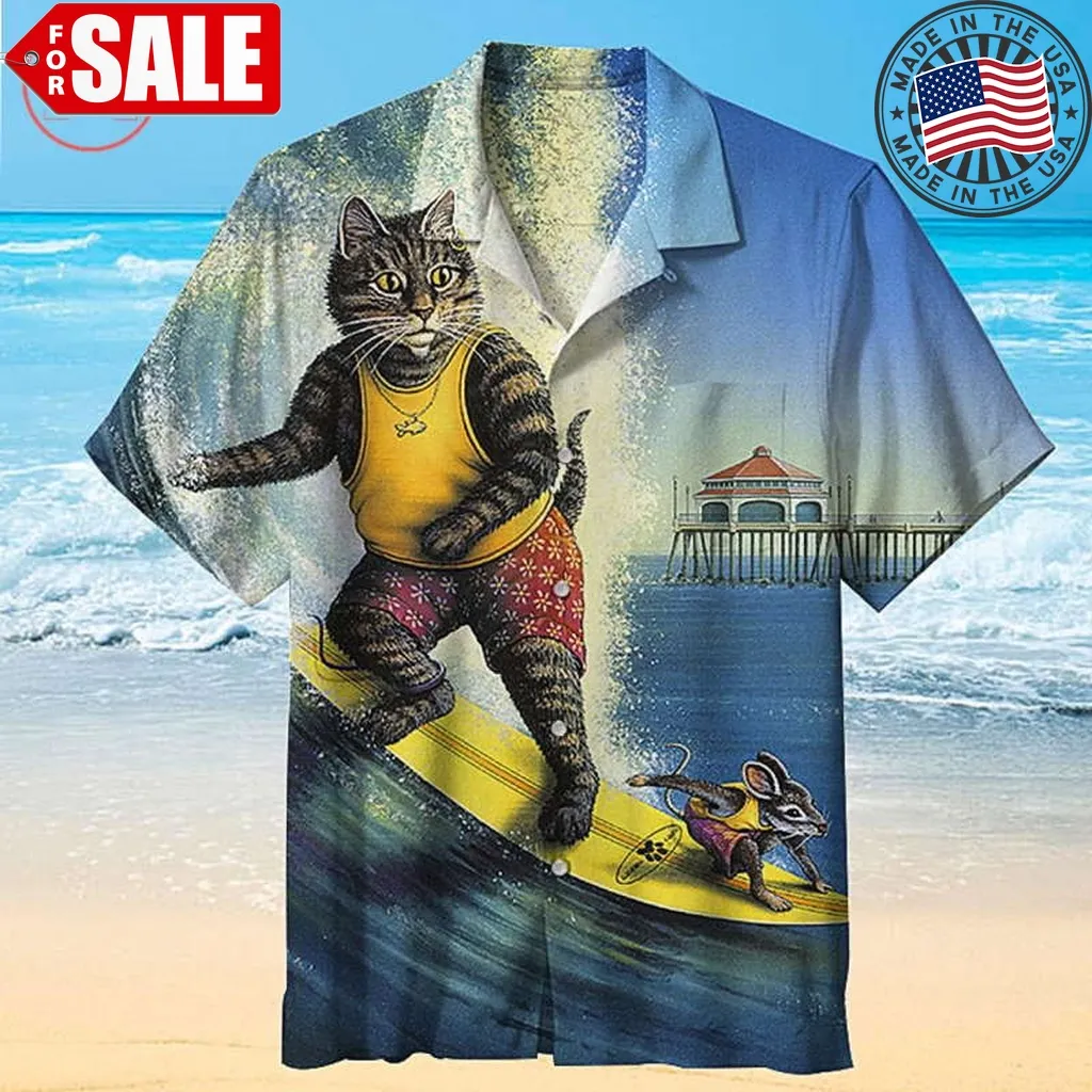 Cat And Mouse Surfing Hawaiian Funny Summer Shirt Unisex
