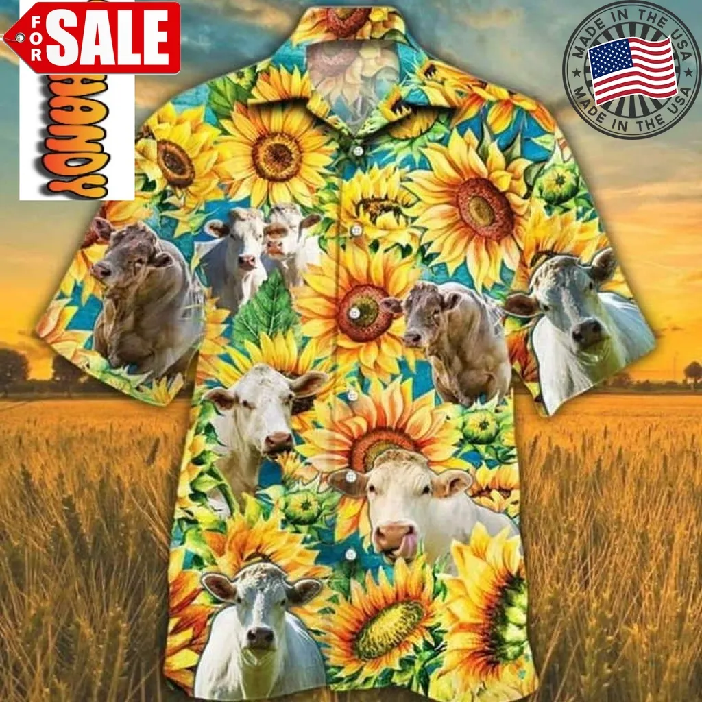 Charolais Cattle Sunflower Watercolor Hawaiian Shirt Size up S to 5XL