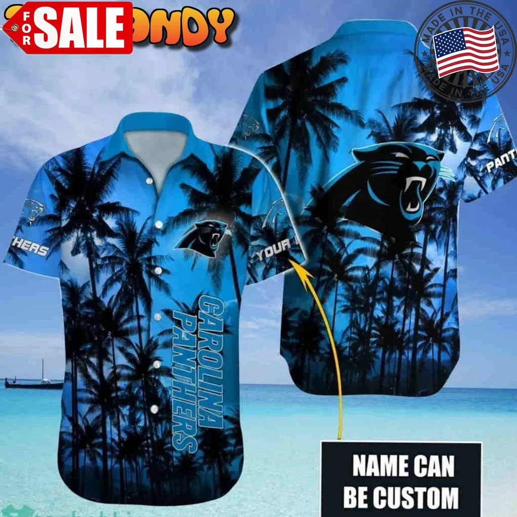 Custom Tropical Coconut Tree Nfl Carolina Panthers Aloha Hawaiian Shirt Size up S to 5XL