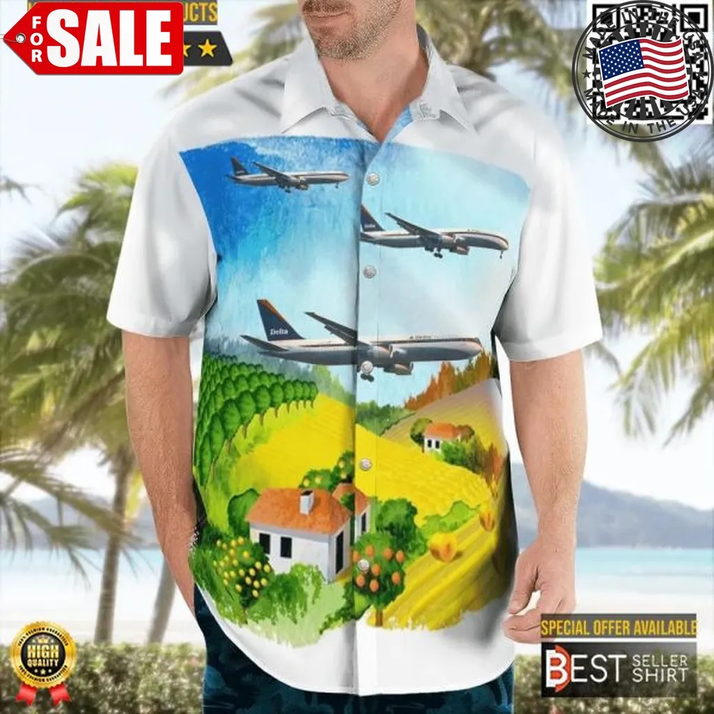 Delta Air Lines Boeing 767 332Er Button Up Aircraft Hawaiian Shirt Size up S to 5XL