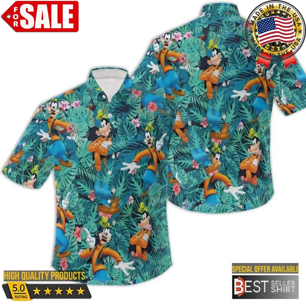 Disney Goofy Dog Vintage Floral Tropical Leaves Disney Hawaiian Shirt Mens Womens Youth Size up S to 5XL