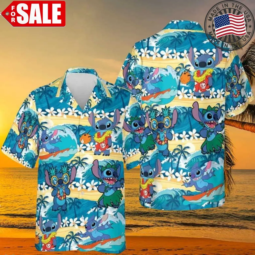 Disney Stitch Beach Tropical Hawaiian Shirt Size up S to 5XL
