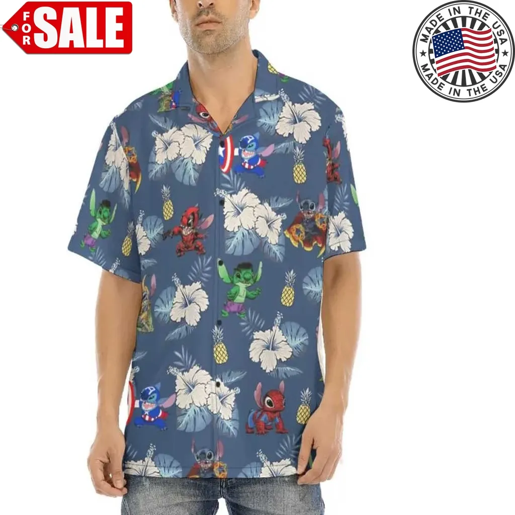 Industriel Glatte undertrykkeren Disney Stitch Marvel Mens Hawaiian Shirt Plus Size