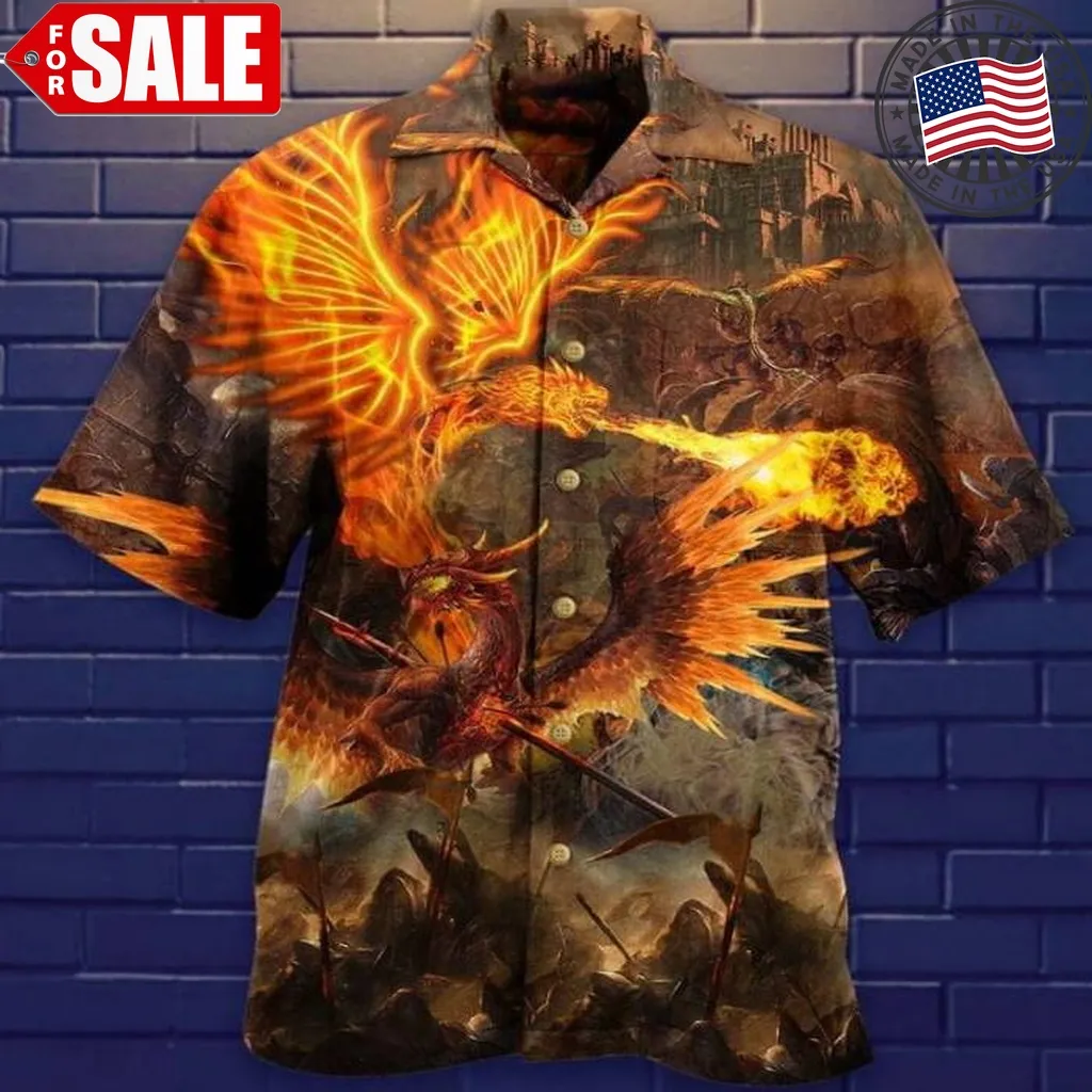 Dragon Fire Print Hawaiian Shirt Size up S to 5XL