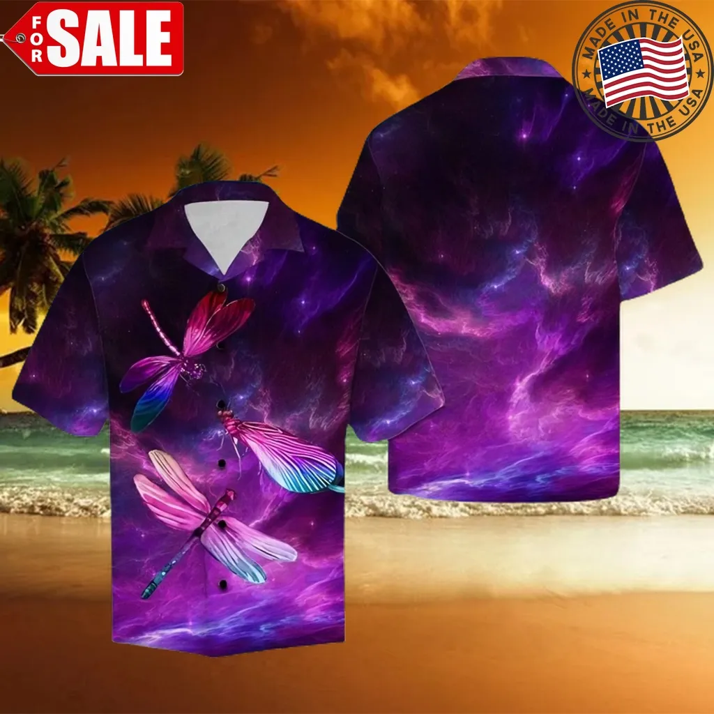 Dragonfly Galaxy Hawaiian Summer Beach Shirt Plus Size
