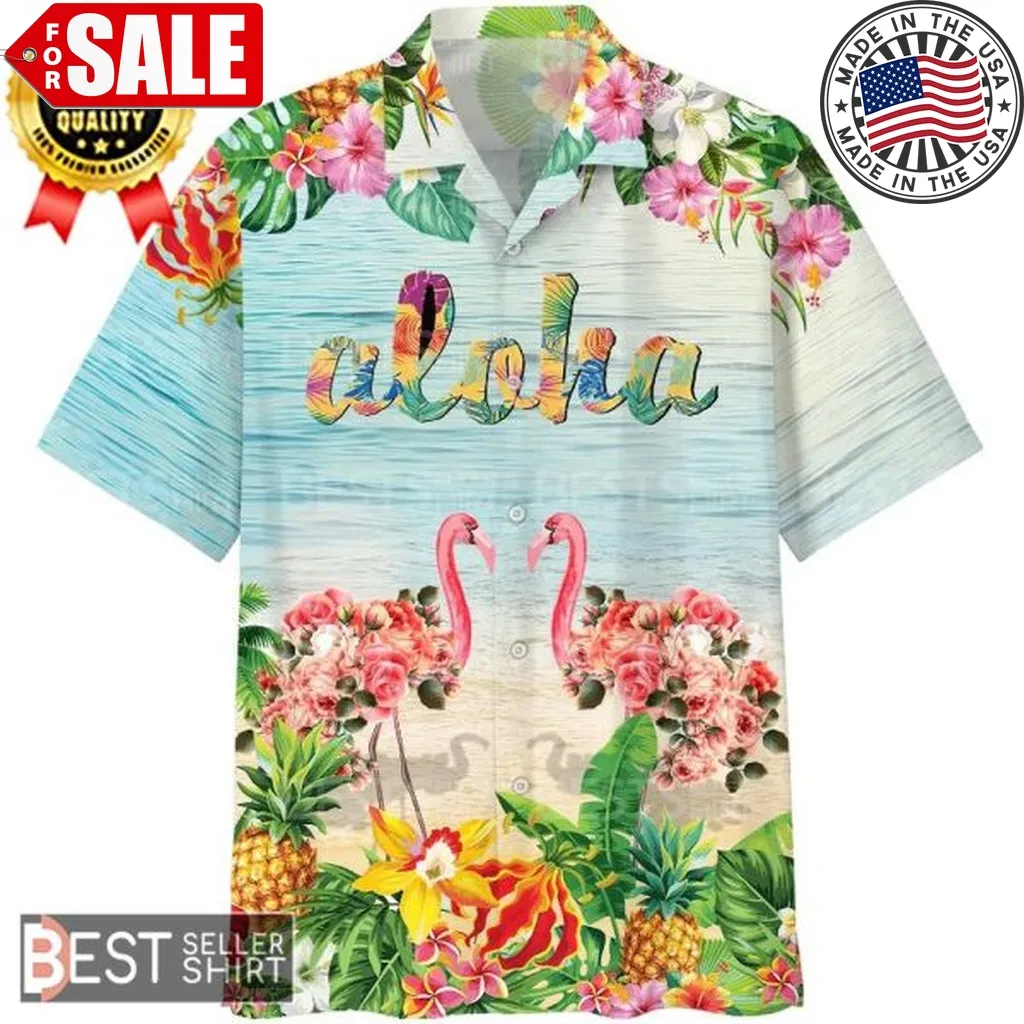 Floral Flamingo Pink Aloha Flamingo Hawaiian Shirt Size up S to 5XL