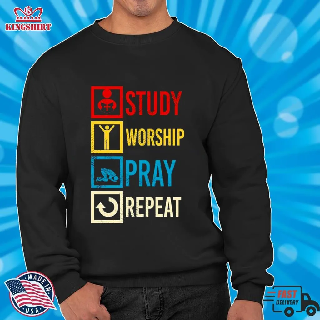 Jesus Study Worship Pray Repeat Shirt Plus Size