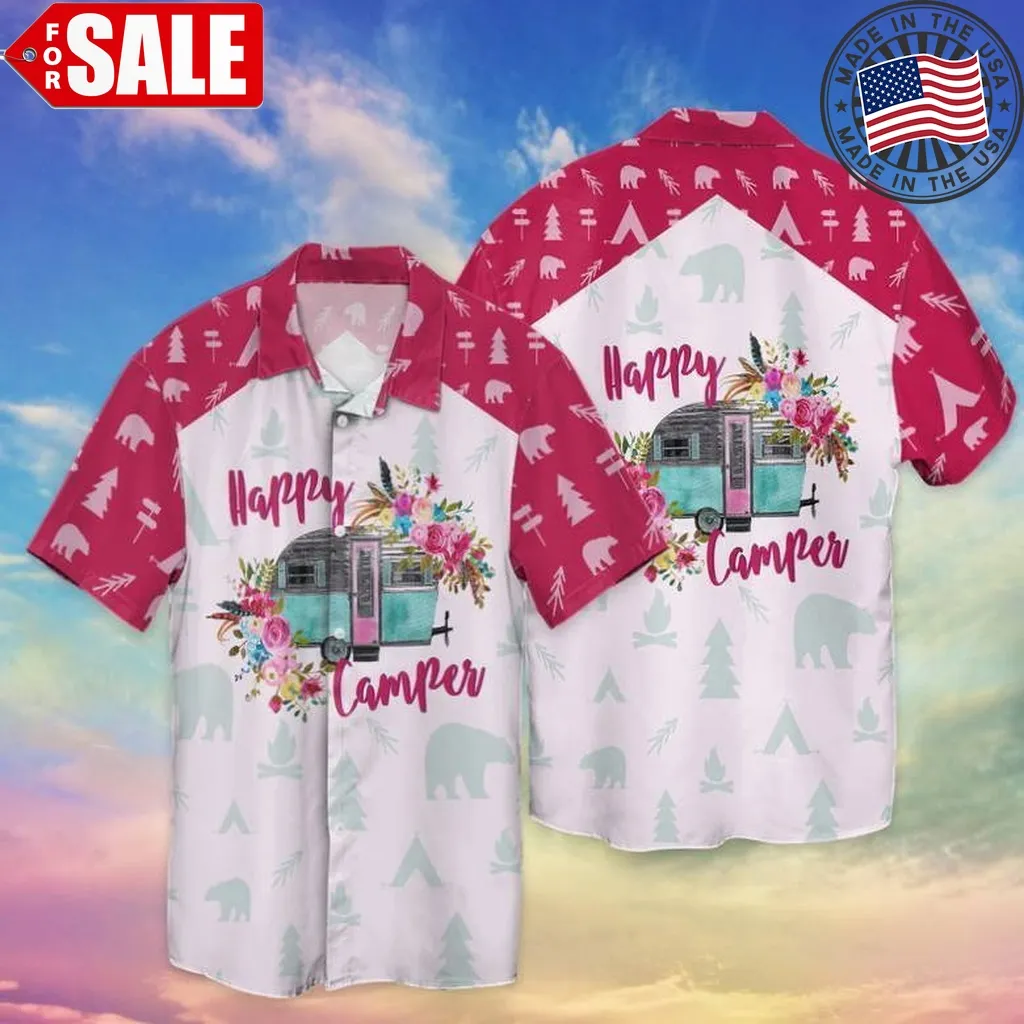 Happy Camper Bus And Flowers Hawaiian Shirt Size up S to 5XL
