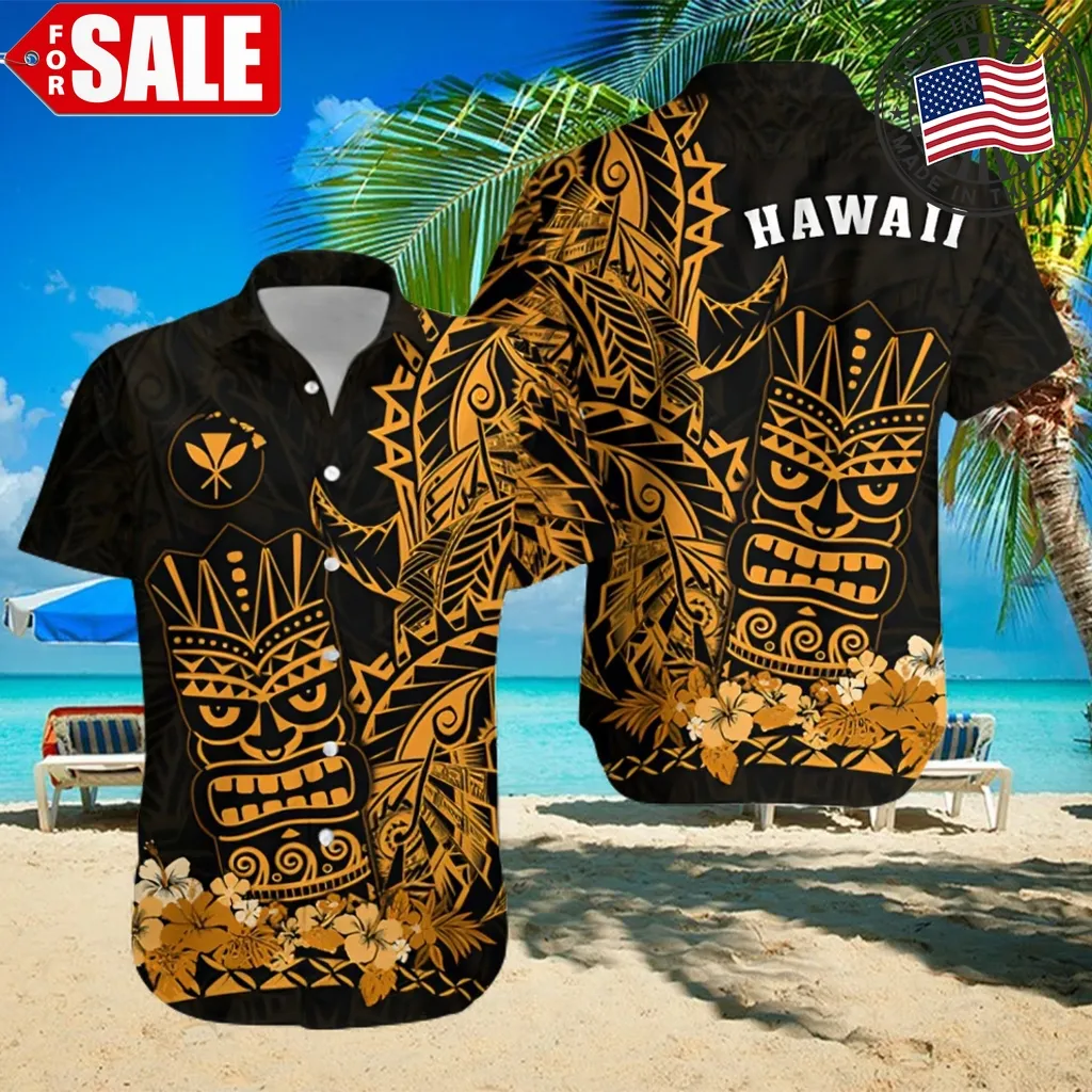 Hawaii Polynesian Hawaiian Shirt Gold Tiki Masks Hawaiian Plus Size