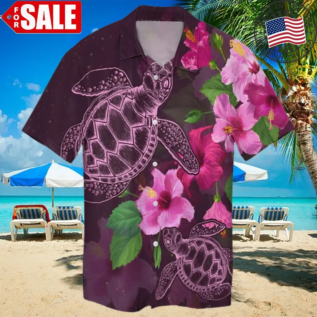 Hawaii Turtle Hibiscus Pink Simple Hawaiian Shirt Unisex