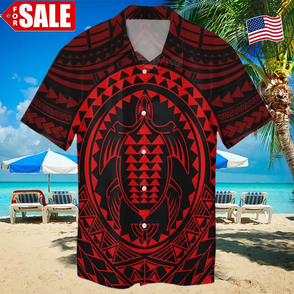 Hawaiian Kakau Honu Arc Polynesian Red Hawaiian Shirt Unisex