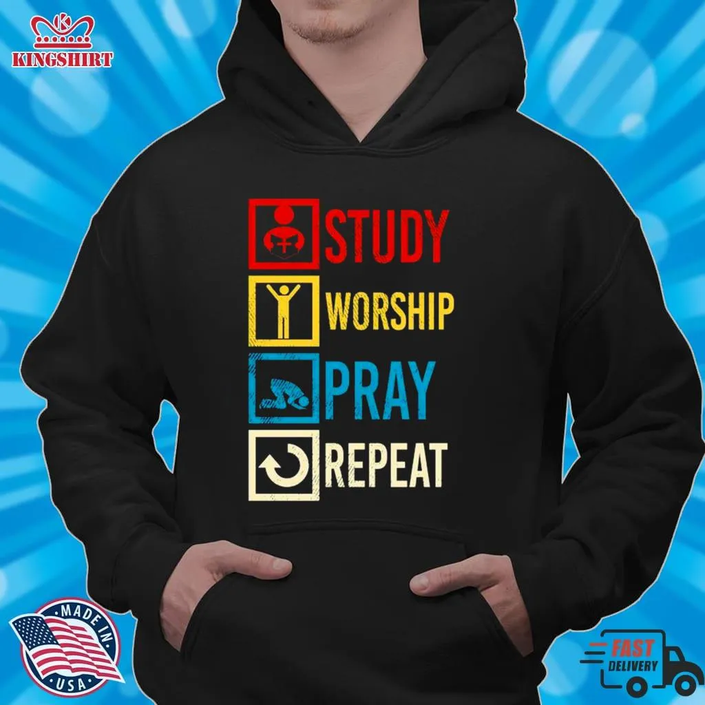 Jesus Study Worship Pray Repeat Shirt Plus Size