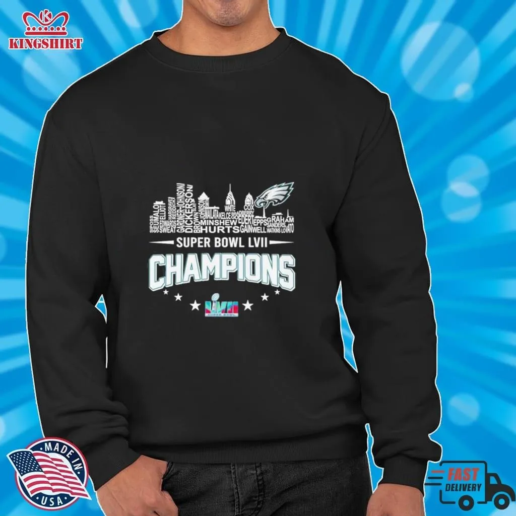 Philadelphia Eagles Players City Skyline Super Bowl Lvii 2023 Champions Shirt Size up S to 4XL Dad