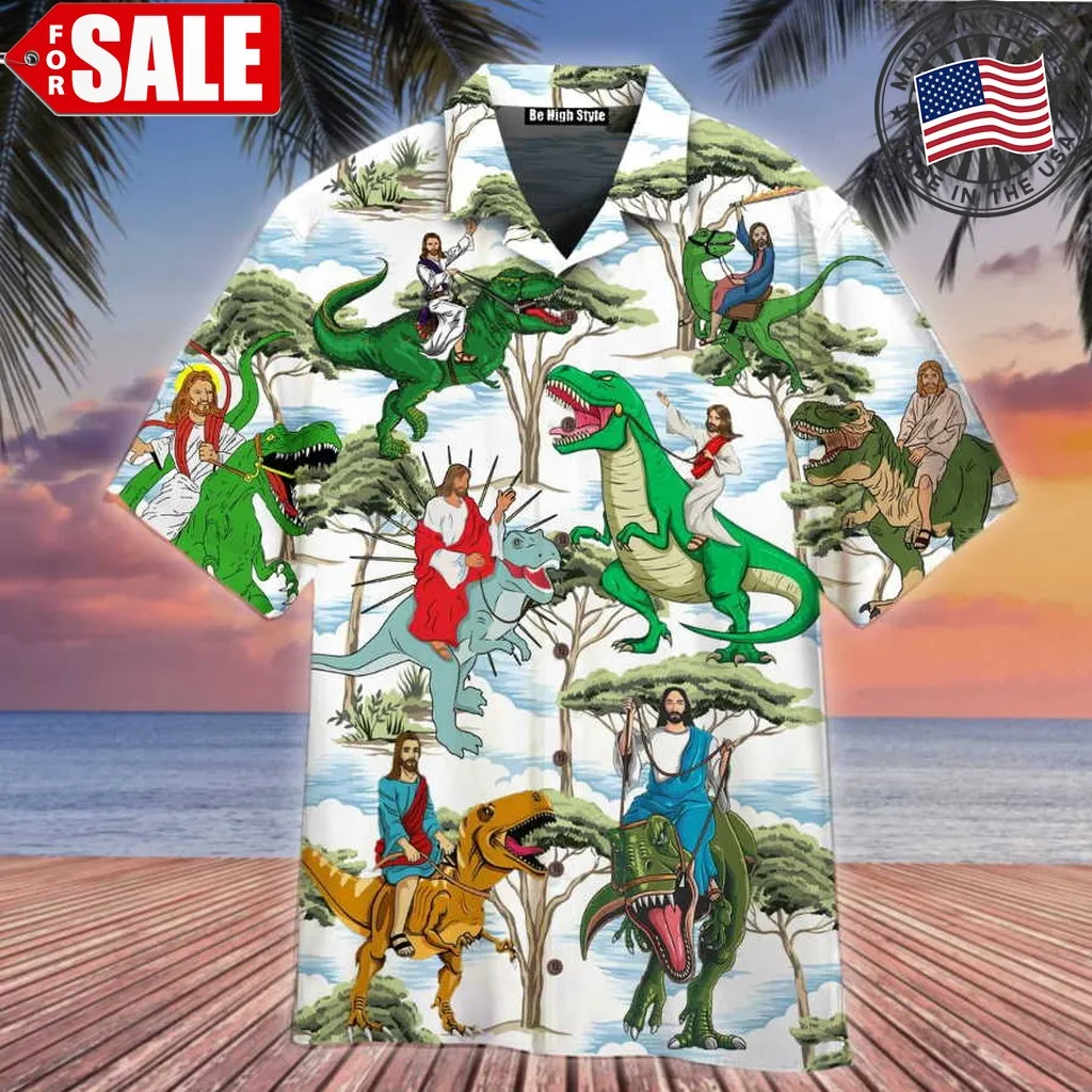 Jesus Ride A Dinosaur Aloha Hawaiian Shirt Unisex
