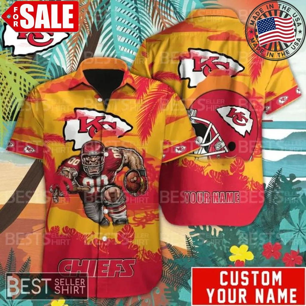 Kansas City Chiefs Logo Hawaiian Shirt Men Chiefs Hawaii Shirt Chiefs Helmet Mascot Unisex